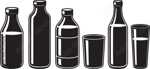 Milk Bottle Glass Collection Illustration