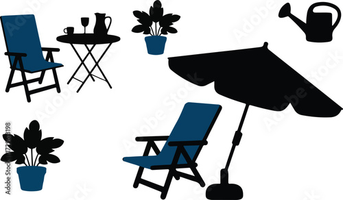 Outdoor Garden Furniture Relaxing Environment Vector Set
