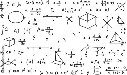 Hand Drawn Mathematics Formulas and Geometric Shapes Collection