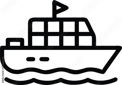 Simple Line Art Icon of a Boat on Water Waves ship vessel transparent web icon