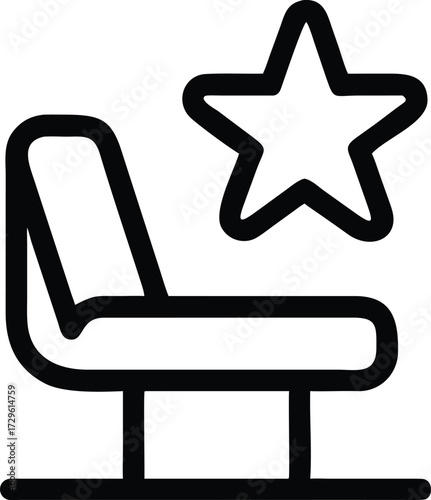 Outline icon of a single movie theater seat with a star above Keywords: movie, transparent web icon