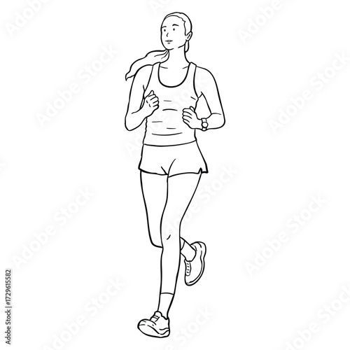 outline Female Runner in Motion Illustration on Isolated Background