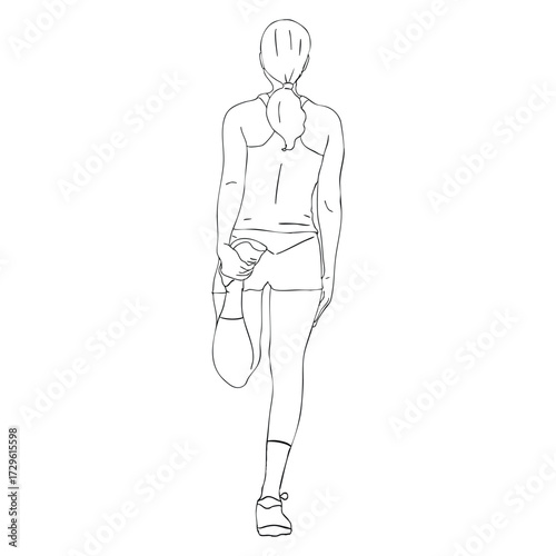 Outline Woman Stretching Leg Muscle Back View Fitness Illustration