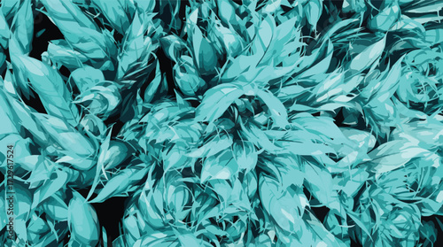Dense pattern of stylized teal leaves against a dark background abstract nature.