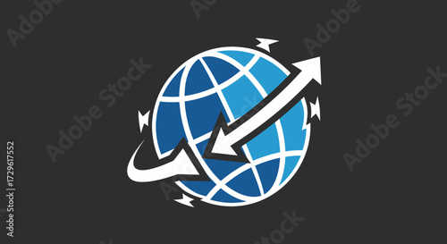 Global Business Expansion: Arrow Encircling Earth.