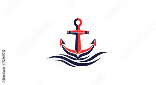 Elegant anchor design with waves symbolizing maritime navigation and stability.