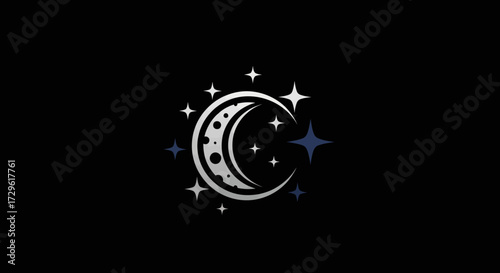 Stylized Crescent Moon and Stars on a Dark Background.