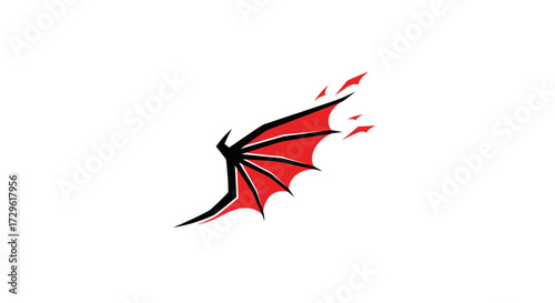 Stylized red and black dragon wing with fiery particles.