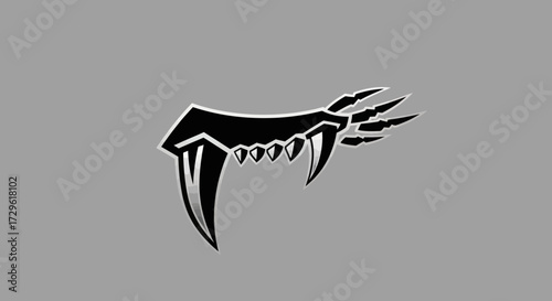 Stylized Monster Jaw with Sharp Fangs and Claws.