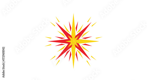 Vibrant abstract starburst design with sharp rays in red and yellow hues.