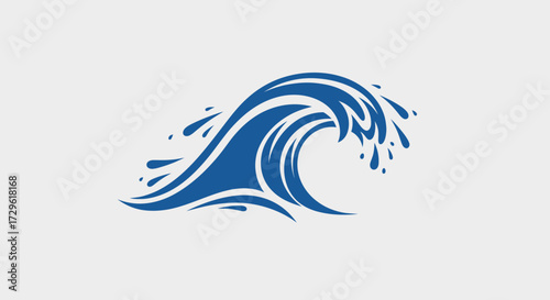 Stylized Blue Ocean Wave with Splashes.