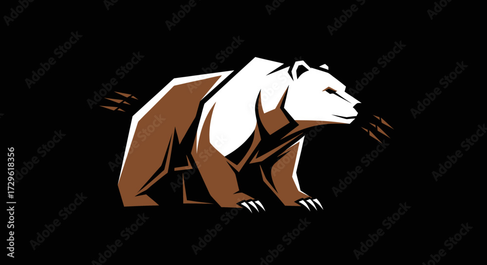 Fototapeta premium Brown and White Bear Illustration on Black Background.