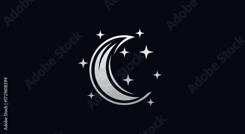 Crescent moon with stars celestial night sky.