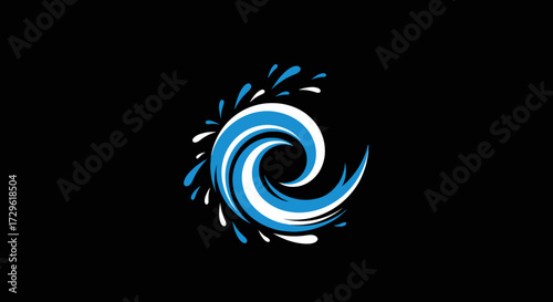 Dynamic swirling blue water vortex with energetic splashes and fluid motion.