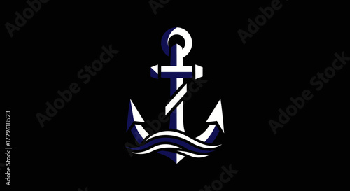 Stylized Anchor Emblem with Wave Detail on Dark Background.