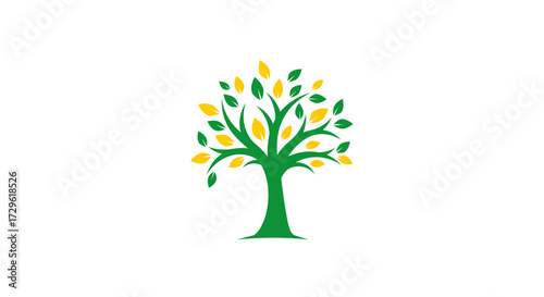 Vibrant Green Tree with Yellow Leaves Logo.