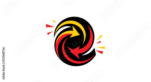 Dynamic swirling arrows logo representing innovation and progress in business.