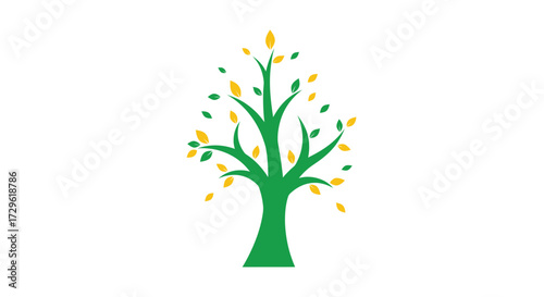 Green tree illustration with colorful leaves perfect for nature and environment themes.