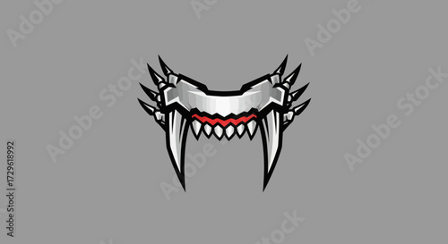 Graphic illustration of a monster jaw with sharp fangs.