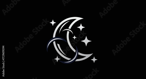 Crescent moon with stars celestial night design.