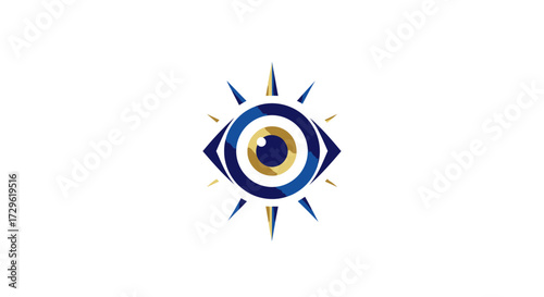 Stylized Eye Symbol with Blue and Gold Accents on White Background.