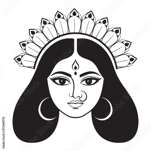 Artistic depiction of goddess durga s face with elaborate headpiece