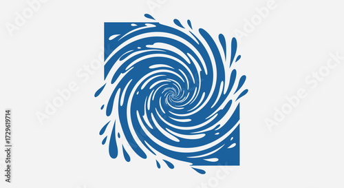 Blue water vortex swirling with dynamic splashes and droplets.