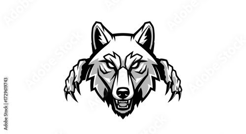 Aggressive Wolf Head With Sharp Claws Ready To Strike.