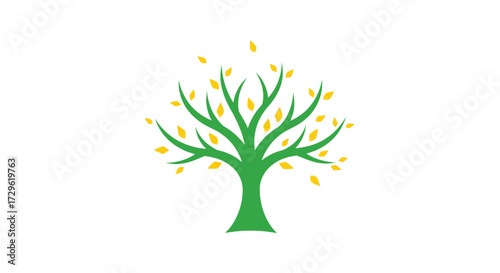 Green Tree with Yellow Leaves Illustration.