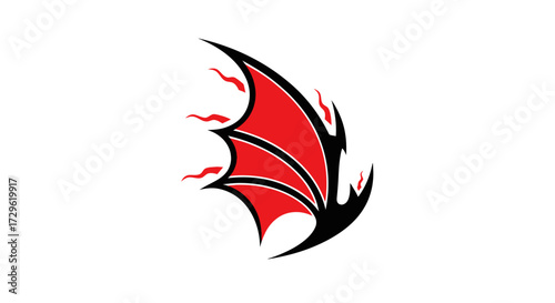 Stylized red and black demonic bat wing illustration.