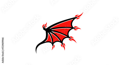 Fiery red demon wing with sharp claws and black outline design.