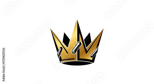Golden Crown with Black Accents on White Background.