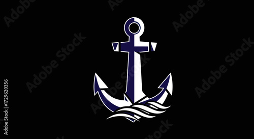 Stylized nautical anchor icon with ocean waves.