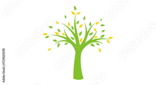 Vibrant green tree illustration with leaves and branches on white background.