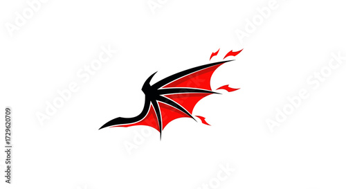 Stylized red and black demonic dragon wing icon.