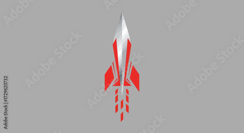 Red and white rocket ship design detailed illustration.
