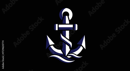 Stylized blue and white nautical anchor illustration.