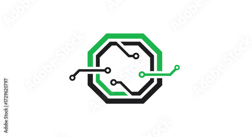 Abstract Technology Circuit Octagon Logo Design.