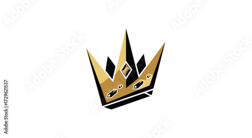 Golden crown illustration with black accents and sharp edges on white background.