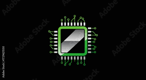 Stylized green computer microprocessor chip illustration.