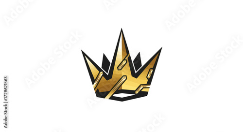 Golden crown with sharp points and intricate details.