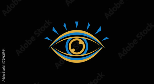 Stylized artistic eye icon in blue and gold colors.