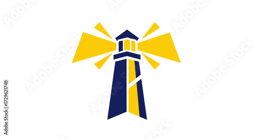 Stylized Lighthouse Icon with Radiating Light Beams.