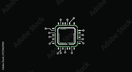 Digital Technology Microprocessor Icon with Circuit Paths.