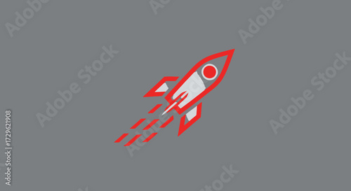 Stylized Rocket Ship Launching With Fiery Exhaust Trails Symbolizing Speed And Innovation.