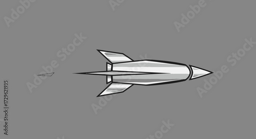 Sleek silver rocket in flight a symbol of speed and innovation.