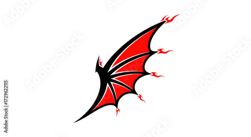Stylized red and black demonic bat wing illustration.