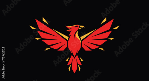 Stylized Red Phoenix Bird Mythical Creature Symbol of Rebirth.