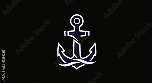 Nautical Anchor Emblem with Ocean Waves.