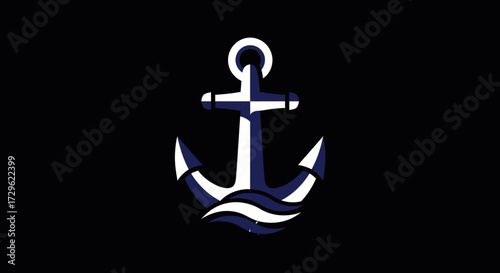 Elegant nautical anchor emblem with wave details and a classic design.